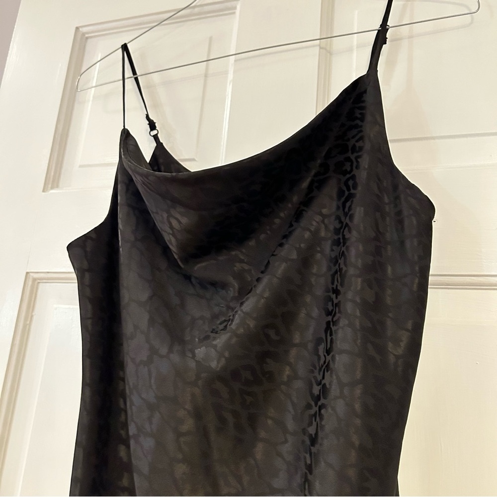 Emma & Michele Satin Black Leopard Print Spaghetti Strap Cowl Neck Slip Dress - Picture 6 of 8